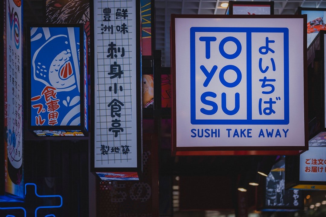 Neon signs for sushi take away in japan